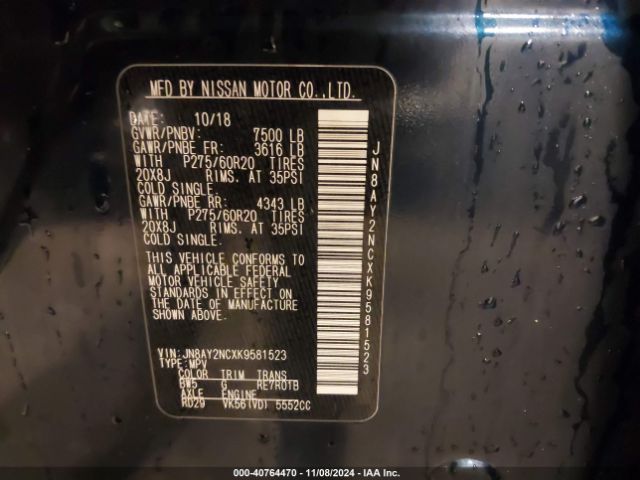 JN8AY2NCXK9581523 Nissan Armada Sl
