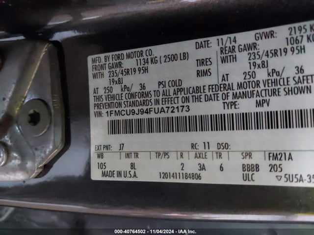 Ford Escape Titanium 2015 1FMCU9J94FUA72173 Image 9