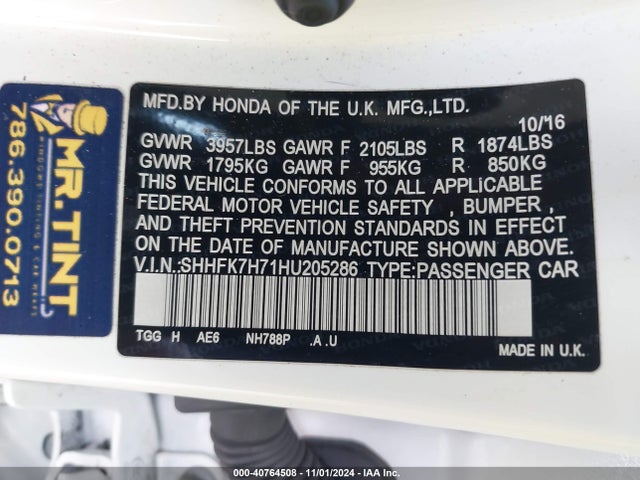 Honda Civic Ex-l 2017 SHHFK7H71HU205286 Image 9
