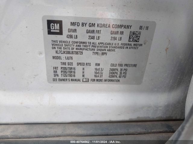 KL7CJKSB8JB708729 Chevrolet TRAX LS