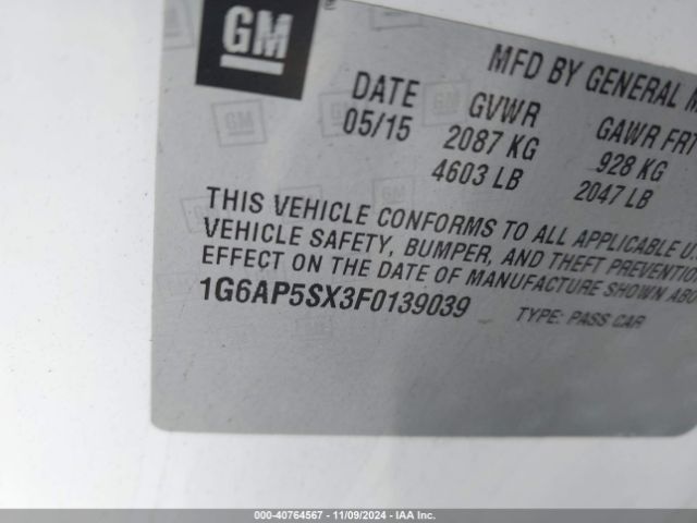 1G6AP5SX3F0139039 Cadillac Cts Standard
