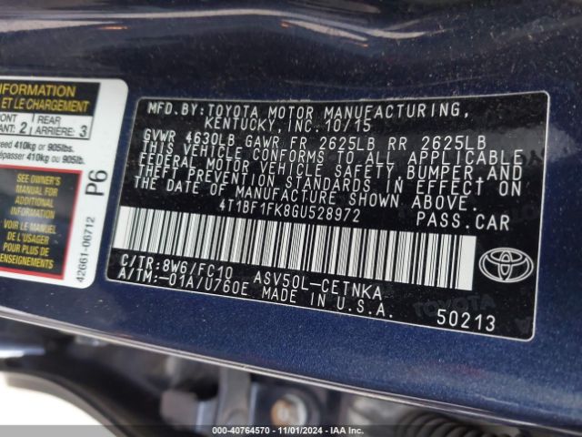 4T1BF1FK8GU528972 Toyota CAMRY LE