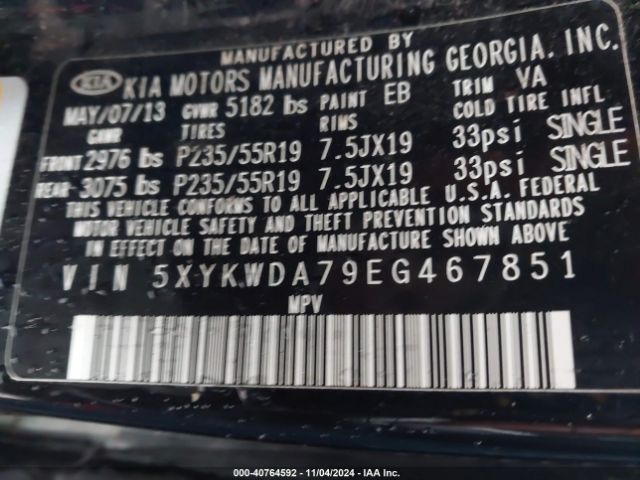 5XYKWDA79EG467851 KIA Sorento Limited V6