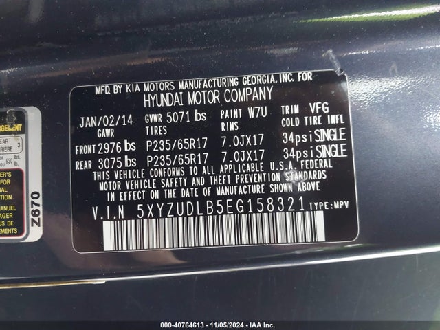 5XYZUDLB5EG158321 Hyundai Santa Fe Sport 2.4l