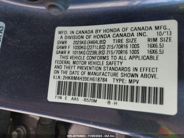 2HKRM4H39EH618784 Honda CR-V LX