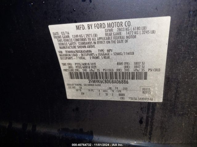 2FMHK6C80GBA06886 Ford FLEX SEL