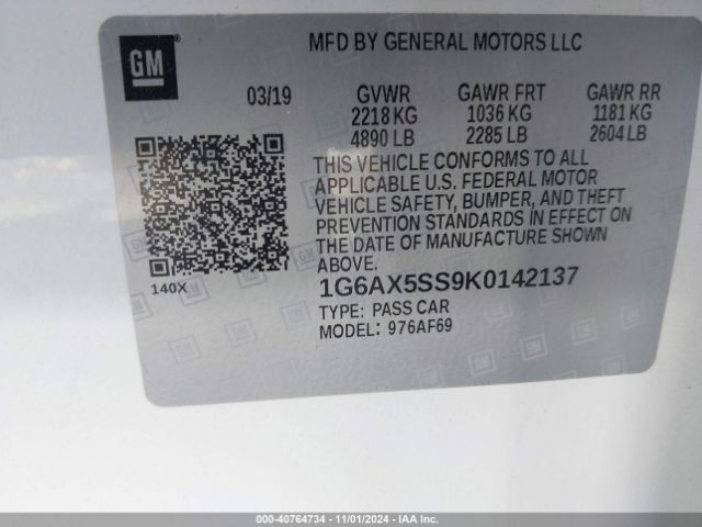 1G6AX5SS9K0142137 Cadillac CTS LUXURY