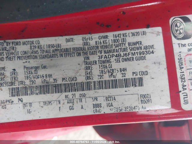 Ford FIESTA SE 2015 3FADP4BJ6FM199304 Image 9