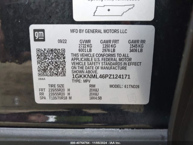 1GKKNML46PZ124171 GMC Acadia Fwd Slt