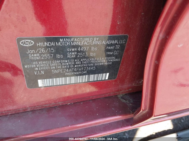 Hyundai SONATA SE 2015 5NPE24AF4FH173445 Image 9