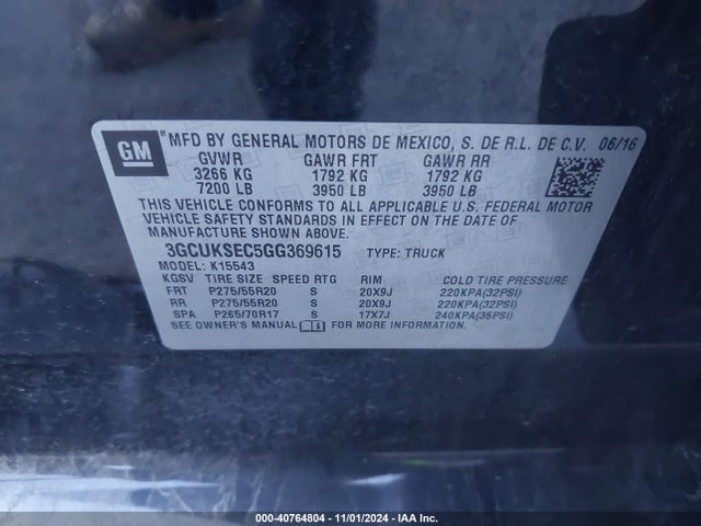 Chevrolet Silverado 1500 2lz 2016 3GCUKSEC5GG369615 Image 9