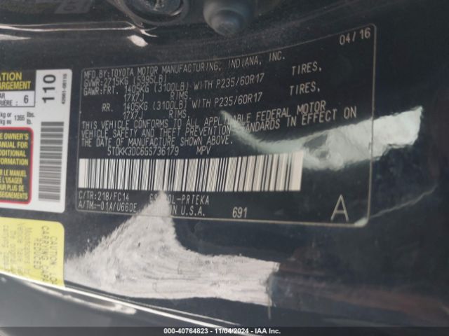 5TDKK3DC6GS736179 Toyota Sienna Le 8 Passenger