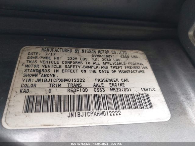 JN1BJ1CPXHW012222 Nissan Rogue Sport S