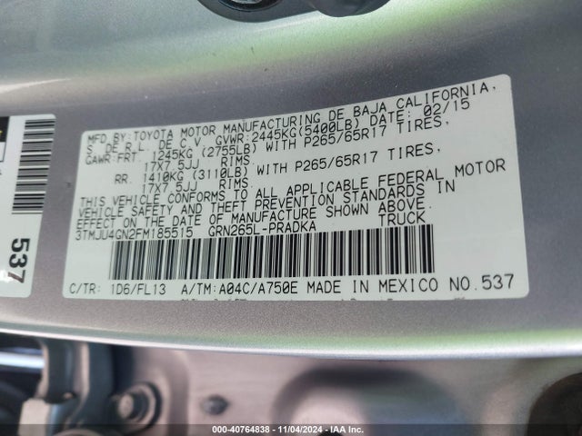 Toyota Tacoma Double Cab Prerunner 2015 3TMJU4GN2FM185515 Image 9