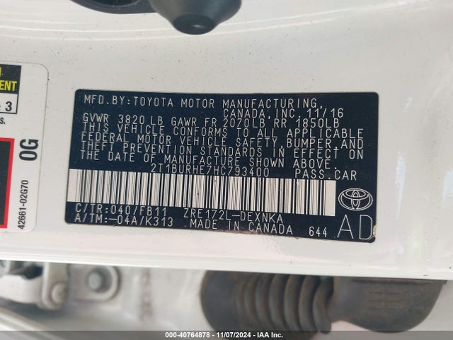 Toyota COROLLA LE 2017 2T1BURHE7HC793400 Image 9