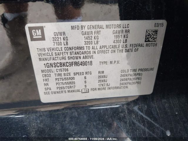 1GNSCBKC9FR649018 Chevrolet Tahoe Lt
