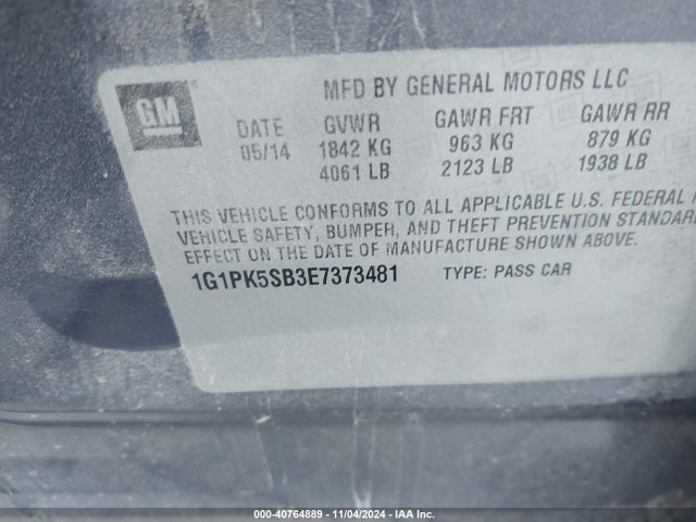 1G1PK5SB3E7373481 Chevrolet CRUZE LT