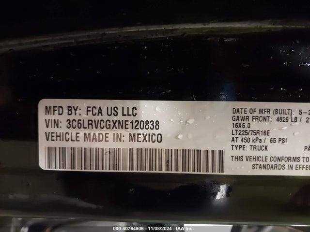 3C6LRVCGXNE120838 RAM Promaster 2500 High Roof 136 Wb