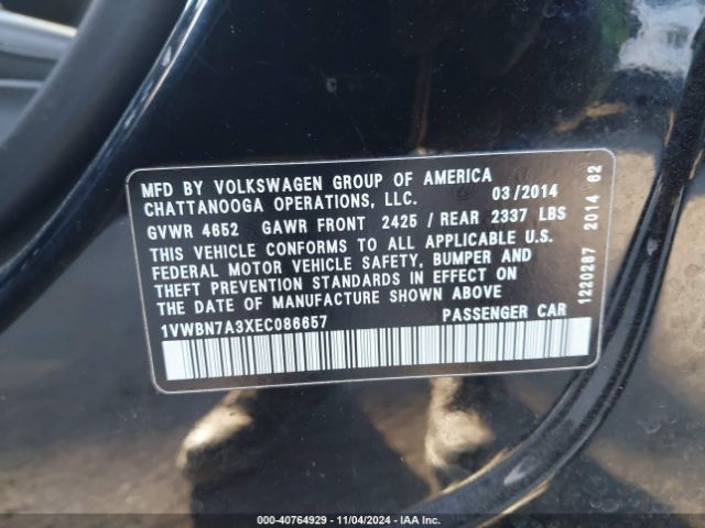 1VWBN7A3XEC086657 Volkswagen Passat 2.0l Tdi Se