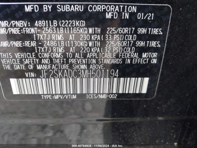 JF2SKADC3MH501194 Subaru Forester
