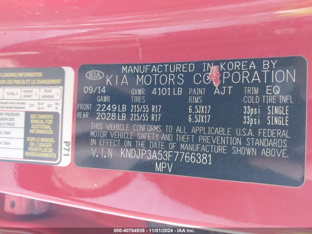 KIA SOUL + 2015 KNDJP3A53F7766381 Image 9