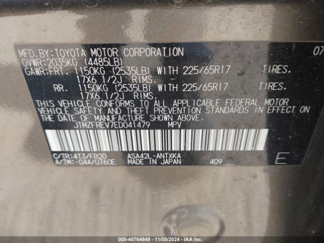JTMZFREV7ED041479 Toyota RAV4 LE