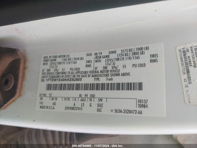Ford F-150 Xlt 2019 1FTEW1E49KKE82805 Image 9