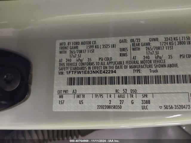 Ford F-150 Xlt 2022 1FTFW1E83NKE42294 Image 9