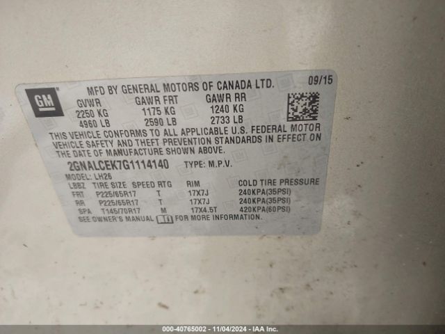 2GNALCEK7G1114140 Chevrolet EQUINOX LT