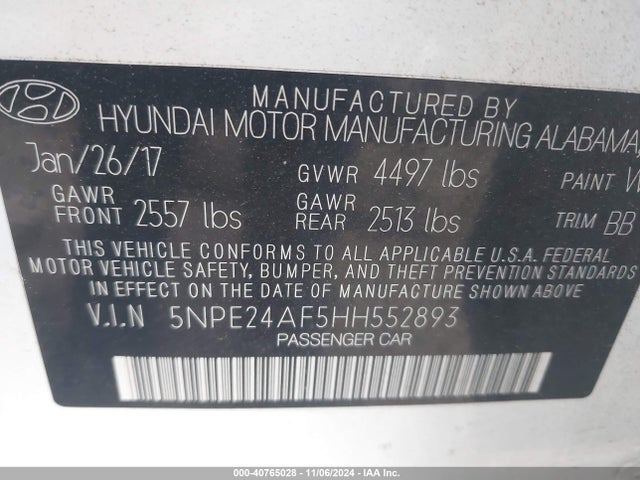 Hyundai SONATA SE 2017 5NPE24AF5HH552893 Image 9
