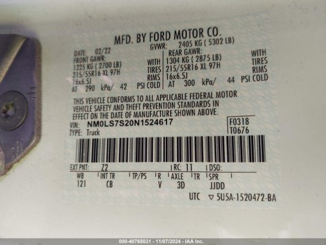 NM0LS7S20N1524617 Ford Transit Connect Xl Cargo Van
