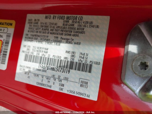 1FA6P8TH6L5173119 Ford Mustang Ecoboost Premium