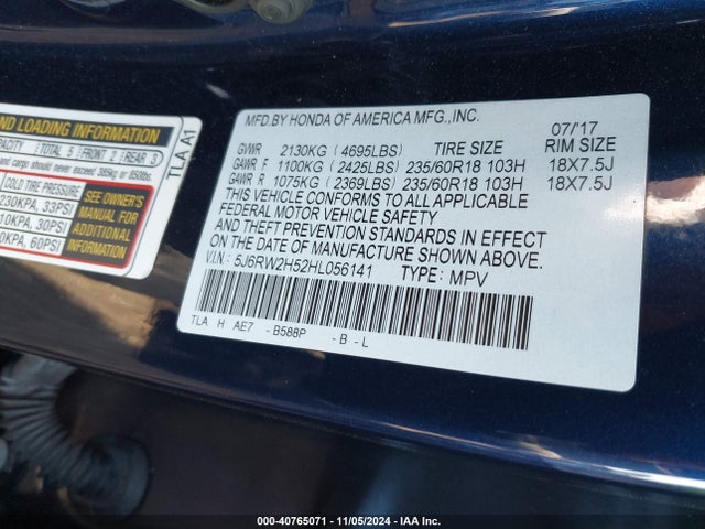 Honda CR-V EX 2017 5J6RW2H52HL056141 Image 9