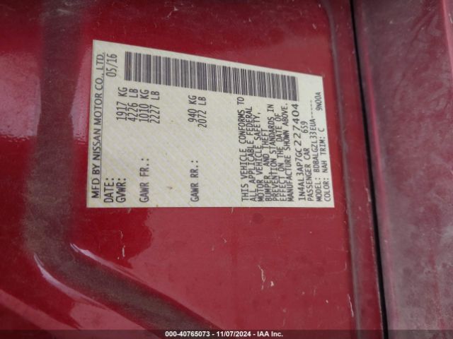 1N4AL3AP7GC227404 Nissan Altima 2.5/2.5 S/2.5 Sl/2.5 Sr/2.5 Sv