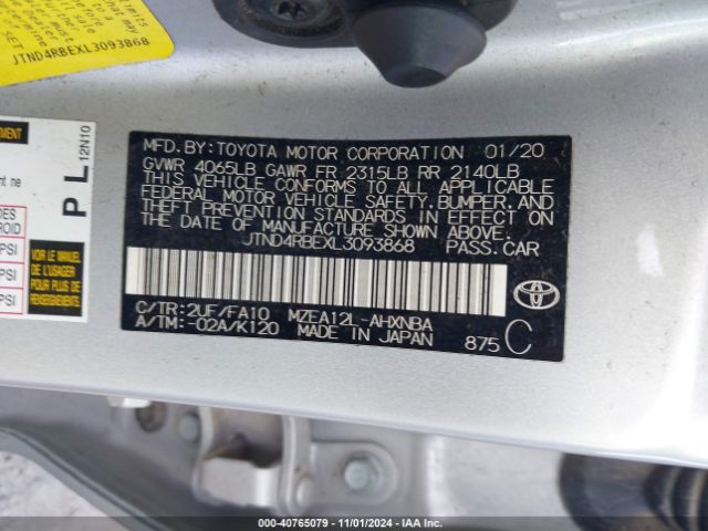 JTND4RBEXL3093868 Toyota COROLLA SE