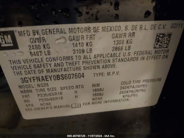 2011 CADILLAC SRX 3GYFNAEY0BS607604 Photo 8