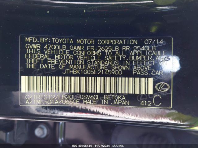 JTHBK1GG5E2145900 Lexus ES 350