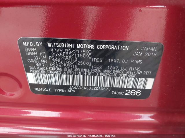 2018 MITSUBISHI OUTLANDER JA4AD3A36JZ039573 Photo 8