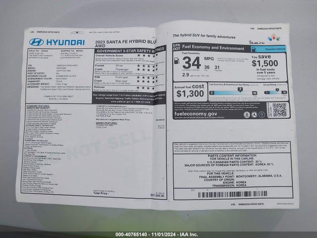 Hyundai Santa Fe Hybrid Blue 2023 5NMS2DA16PH016876 Image 17