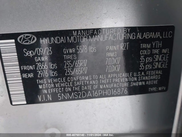 Hyundai Santa Fe Hybrid Blue 2023 5NMS2DA16PH016876 Image 9