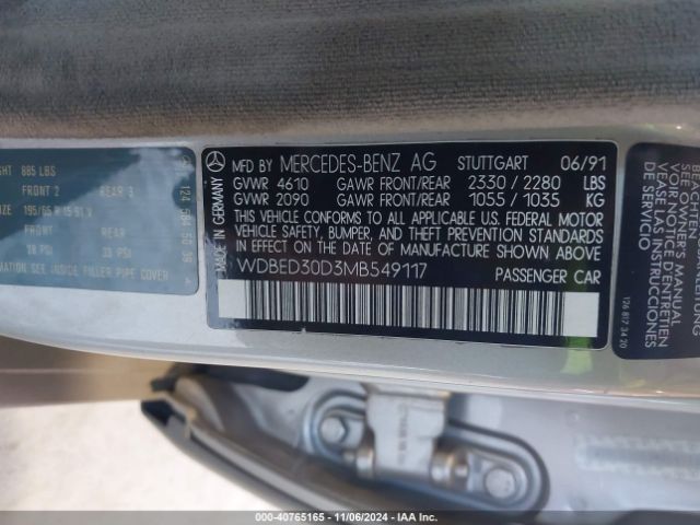 1991 MERCEDES-BENZ 300 WDBED30D3MB549117 Photo 8