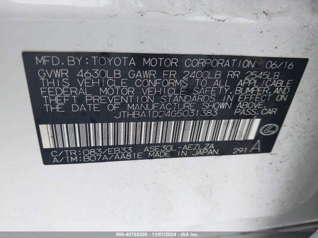 JTHBA1D24G5031383 Lexus IS 200T