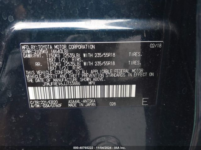JTMJFREV6JJ733886 Toyota RAV4 SE
