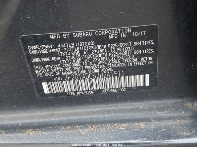 JF2GTADC5JH241511 Subaru Crosstrek 2.0i Premium