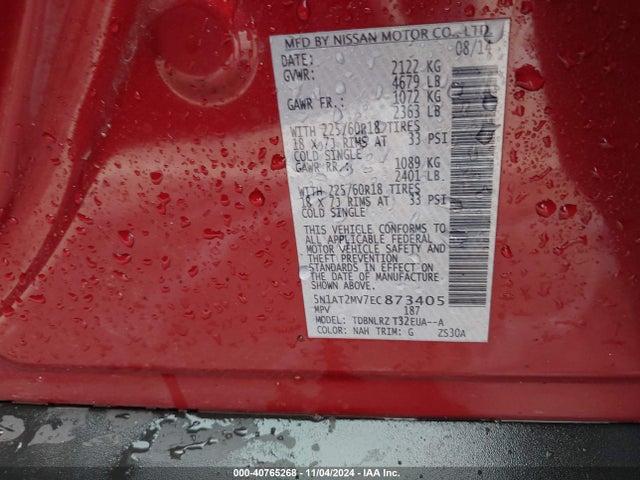 Nissan Rogue Sl 2014 5N1AT2MV7EC873405 Image 9