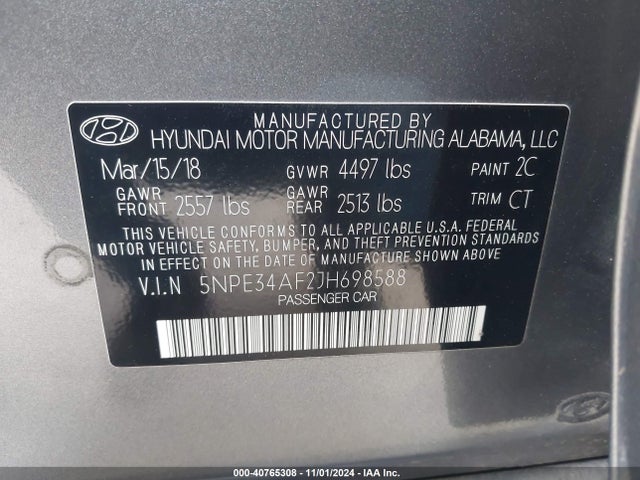 Продажа на аукционе авто 2018 Hyundai Sonata Sport, vin: 5NPE34AF2JH698588, номер лота: 40765308