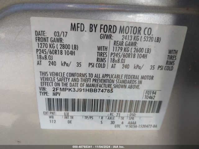 2FMPK3J91HBB74785 Ford EDGE SEL
