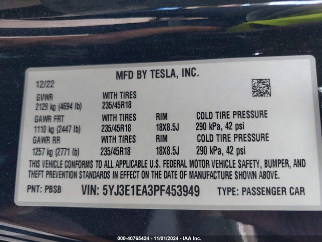 2023 TESLA MODEL 3 5YJ3E1EA3PF453949 Photo 8