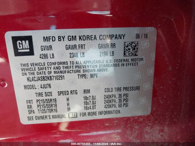 KL4CJASB2KB710291 Buick Encore Fwd Preferred