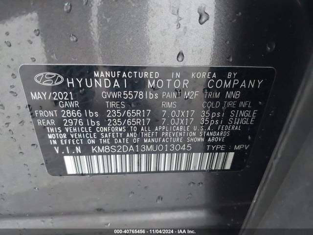 Hyundai Santa Fe Hybrid Blue 2021 KM8S2DA13MU013045 Image 9